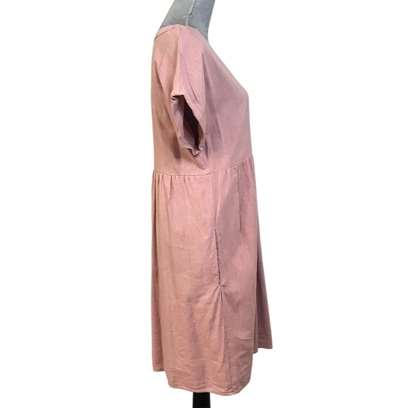 Women’s Linen Blend Midi Shift Dress M Pink V-Neck Pockets Spring Summer Beach - Picture 5 of 10